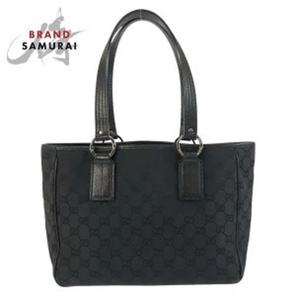 Gucci Black GG Canvas Leather Tote Bag Shoulder